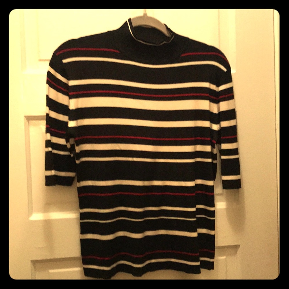 Black, cream and red stripe silk mock turtle